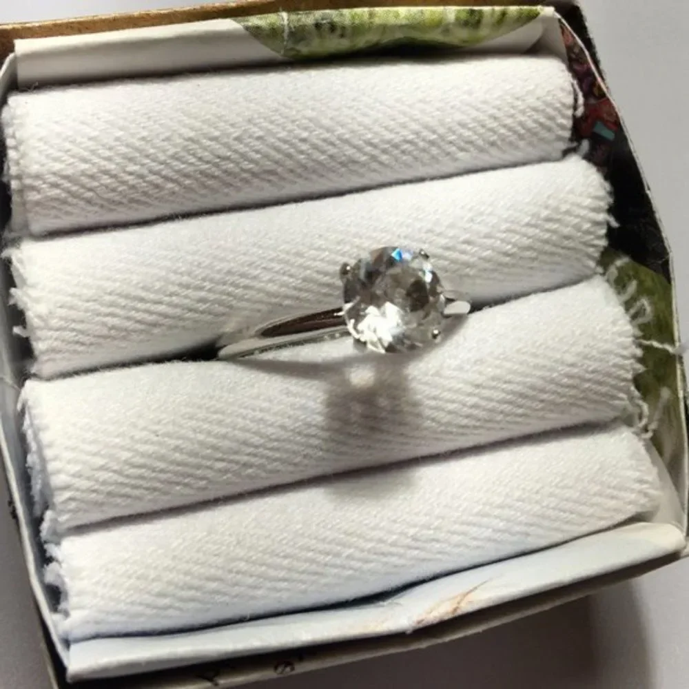 Vintage Engagement Ring Size 6.5 Simulated Diamond Silver Tone Band